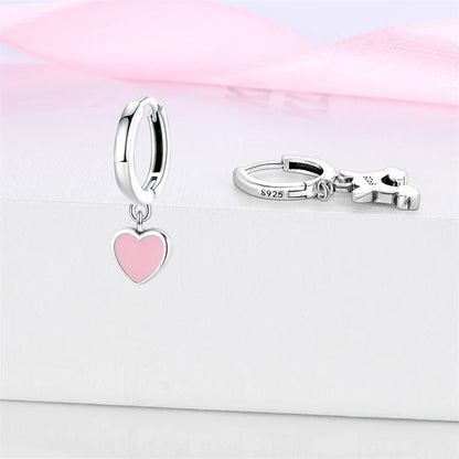 Earrings For Womens 925 Silver Color Pink Rainbow Horse Bear Bee Double Hoop Earrings Fine Engagement Anniversary Jewelry Gifts