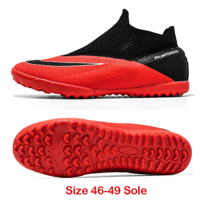 Big Size 49 48 Slip On Soccer Shoes Unisex Long Spike AG/TF Artificial Football Shoes Indoor Anti-slip Training Sport Boots