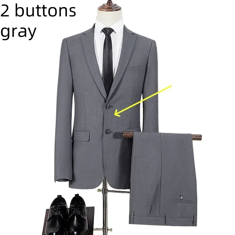 Terno S-8GG (Blazer + Calça) Masculino Moda Casual Ao Ar Livre Cavalheiro Negócios Casamento Slim-fit Formal Estilo Britânico Terno de Casamento