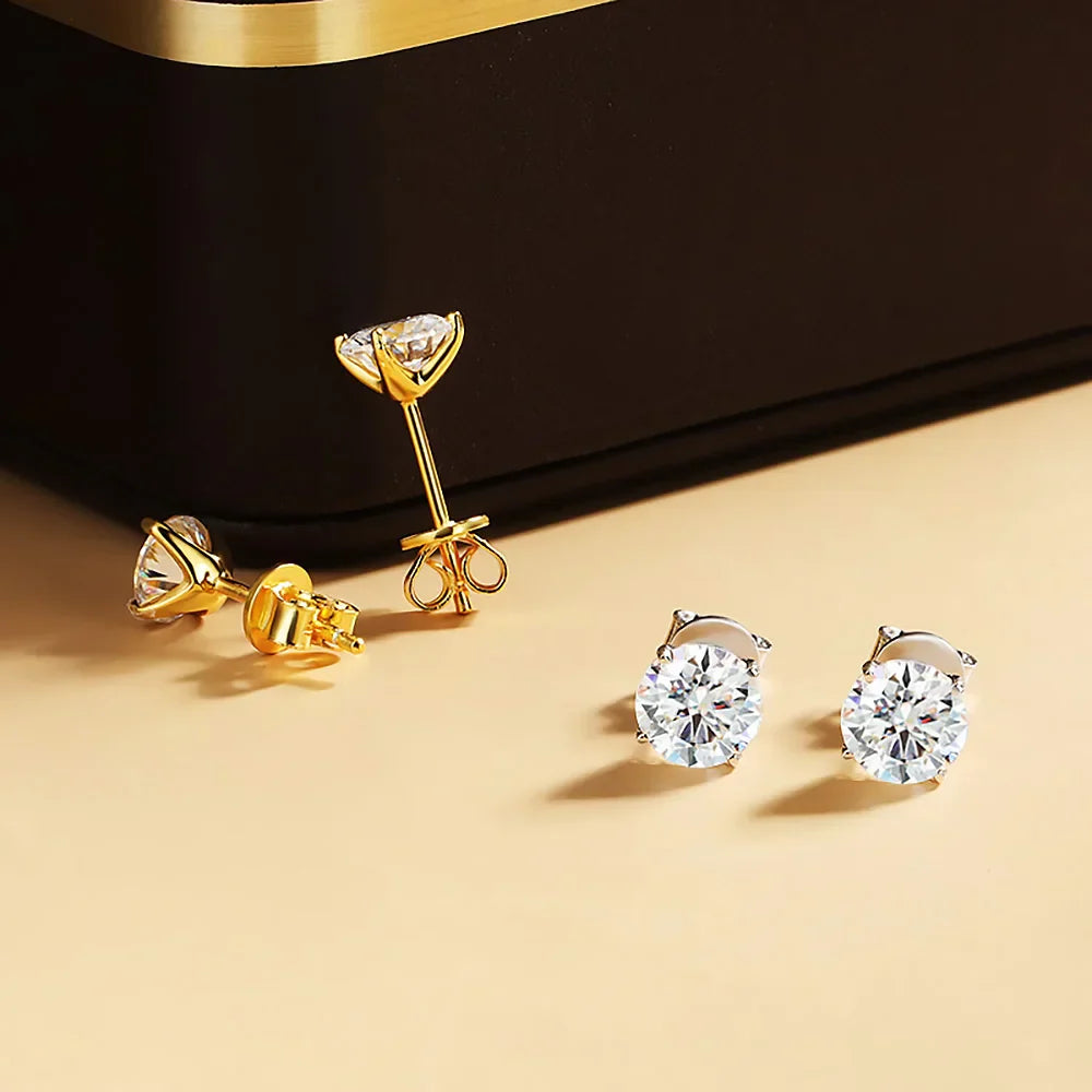 0.2-5ct Moissanite Stud Earring for Women Men Round D Color Diamond 925 Sterling Silver 18K Gold Plated Jewelry with Certificate