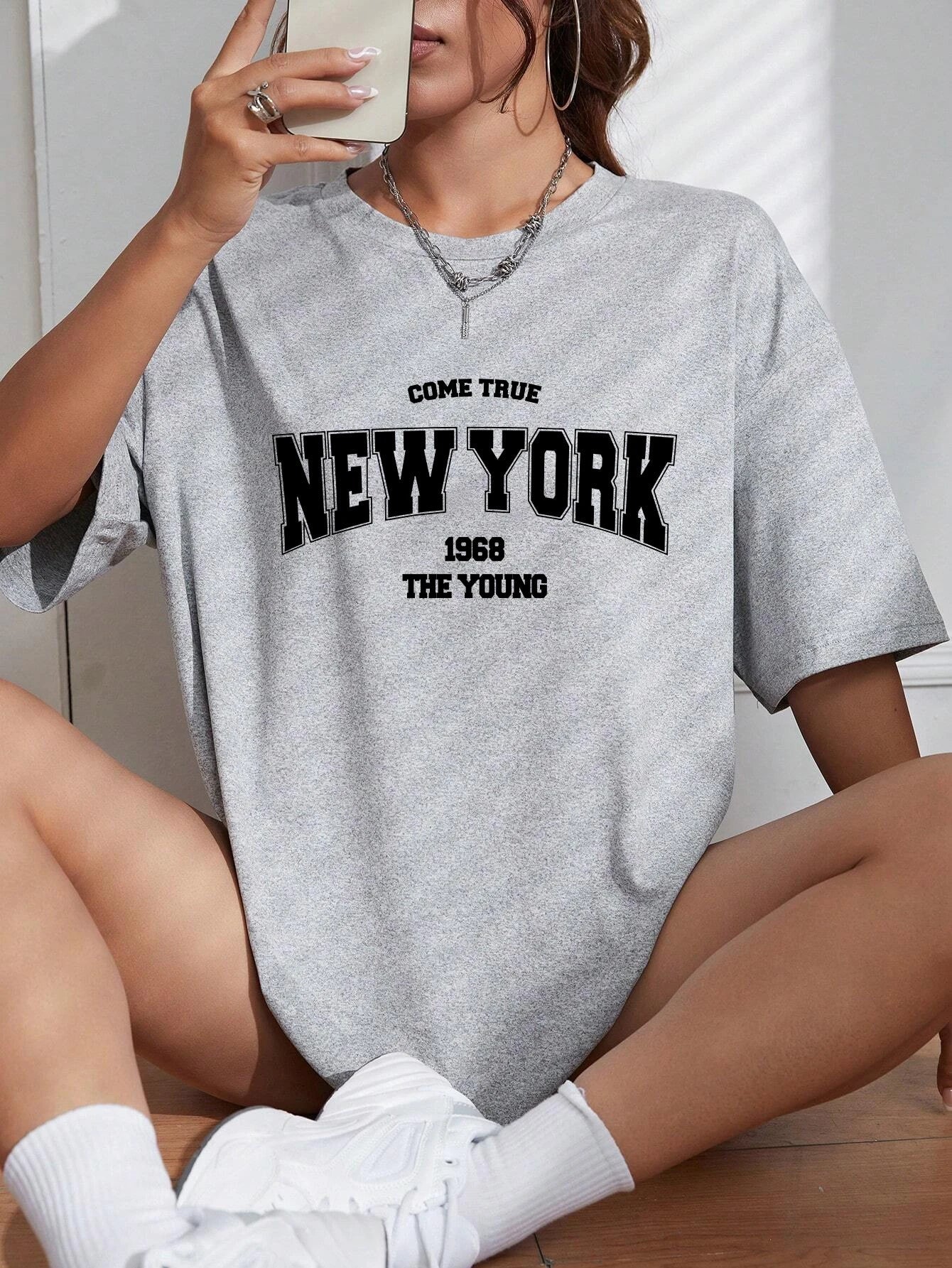 Quando 1968 A Nova Iorque É Jovem Camisetas Femininas De Algodão Oversize Camisetas Diárias Criatividade Roupa Casual Individual De Rua