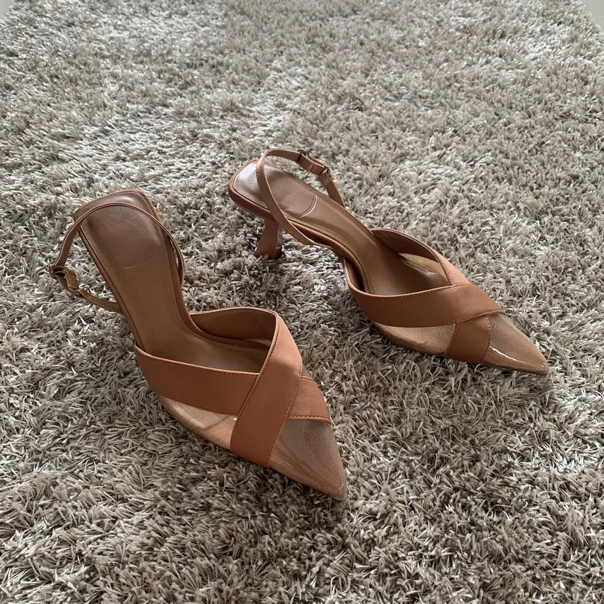 Woman Summer Sandal Shoe Womens Pump Shoes High Heels Sandals Fashion Pointed Toe Low-heel Pumps Slingbacks Elegant Heeled Shoes