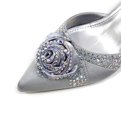 Newest Arrival Fashion Shoes Matching Bag Set in Rose Blossoms Decorated with Rhineston For Ladies Wedding Party
