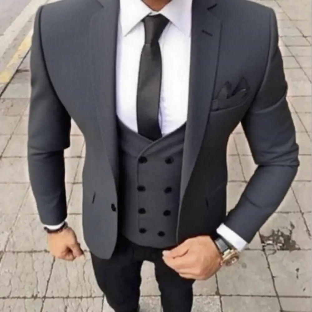 Men's Fashion Brown Slim Fit 3-Piece Suit Set with Blazer Vest Pants - Casual Wedding Prom Business Groom Tuxedo Clothing