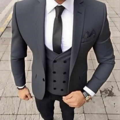 Men's Fashion Brown Slim Fit 3-Piece Suit Set with Blazer Vest Pants - Casual Wedding Prom Business Groom Tuxedo Clothing