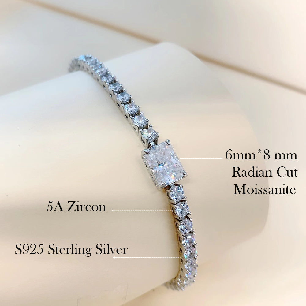S925 Sterling Silver Moissanite Tennis Bracelet 6*8mm D Color Rectangular Shaped Radiant Cut Diamond Bracelets for Women Jewelry