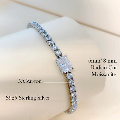 S925 Sterling Silver Moissanite Tennis Bracelet 6*8mm D Color Rectangular Shaped Radiant Cut Diamond Bracelets for Women Jewelry