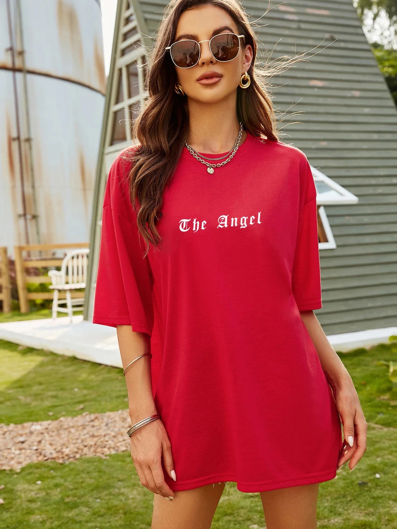 Camisetas estampadas de asa de anjo preta venda quente para mulheres, roupas largas oversized, camiseta de rua hip hop, algodão, manga curta
