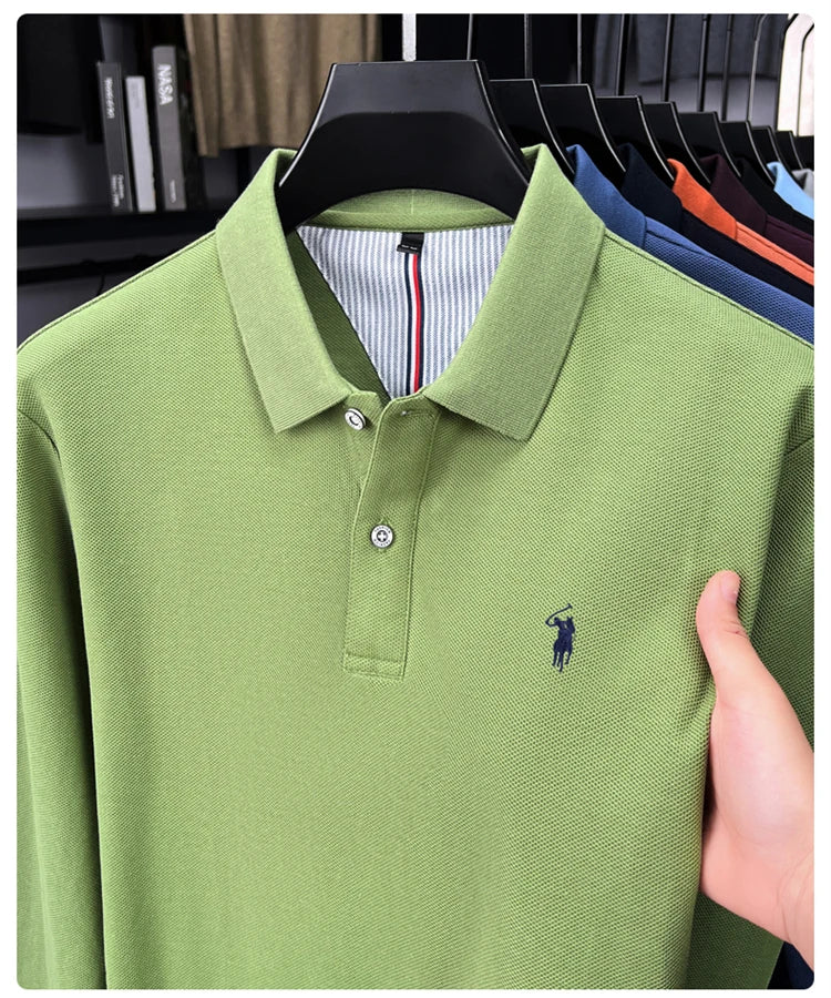 High end brand 100% cotton long sleeve polo shirt fashion luxury pony embroidery business casual comfort new Paul men's T-shirt
