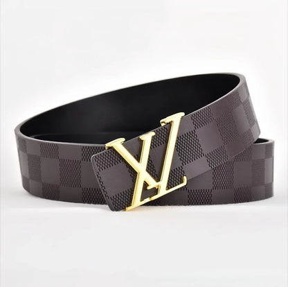 Light Luxury Mens Leather Belt Smooth Buckle Genuine Cowhide Perforated Pattern Fashion Trendy High End Versatile