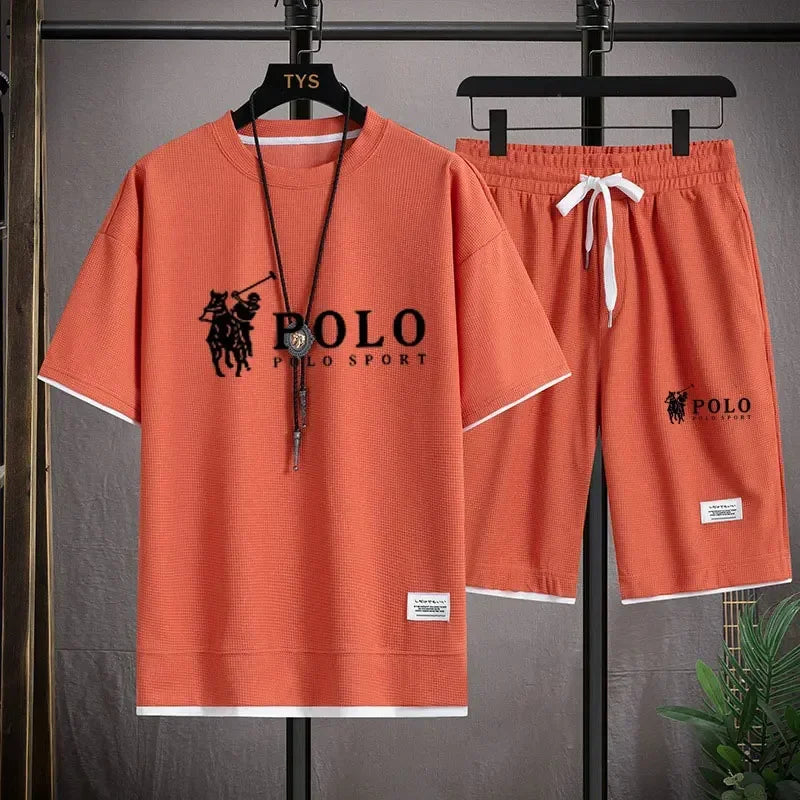 A two-piece set of men's short-sleeved T-shirt and sports shorts for summer fashion, breathability, fitness and casual jogging