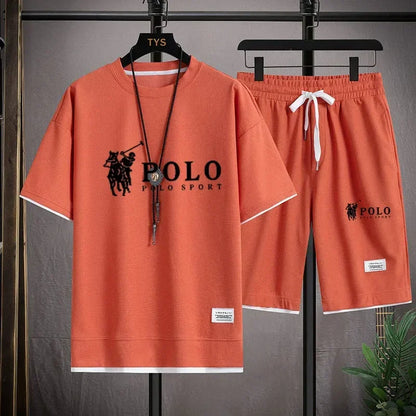 A two-piece set of men's short-sleeved T-shirt and sports shorts for summer fashion, breathability, fitness and casual jogging