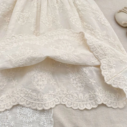 2026 Summer New Pure Cotton Embroidered Floral Short Sleeved Girl's Dress 2-6Yrs Versatile Adorable Korean Style Dress