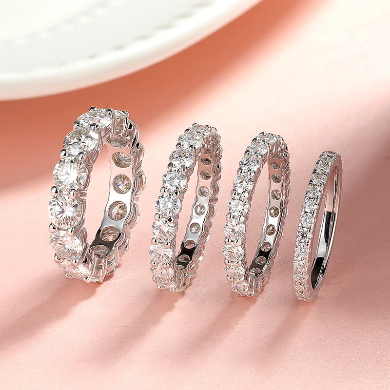 2-5mm Full Moissanite Ring for Women Sparkling Wedding Eternity Bands 100% S925 Sterling Silver Jewelry Classic Ring