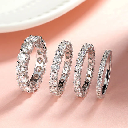 2-5mm Full Moissanite Ring for Women Sparkling Wedding Eternity Bands 100% S925 Sterling Silver Jewelry Classic Ring