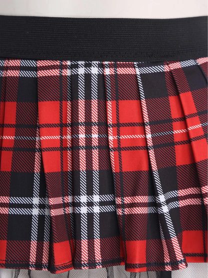 Women's Miniskirt with Garters Schoolgirl Cosplay Costume Plaid Layer with Tulle Lining Elastic Waistband Short Skirt Clubwear
