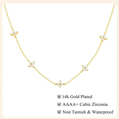 Dainty Lucky Leaf Necklace for Women 925 Sterling Silver Trendy 14K Gold Plating Cute White CZ Flowers Pendant Choker Necklaces
