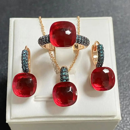 3Pcs Gun Black Plated Blue Zircon Jewelry Set for Women Includes Ring Earrings Necklace Elegant Crystal Blue Topaz Matching Gift