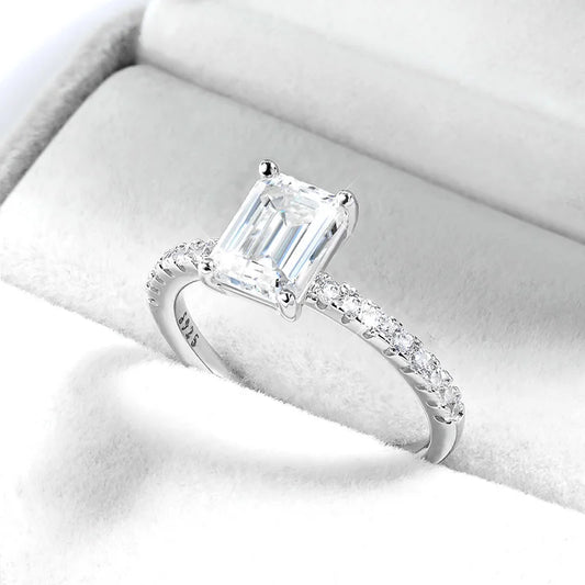 1-4CT Emerald/radiant Cut Moissanite Ring for Women Engagement Wedding Bride 100% Sterling Silver 925 Jewelry Certified
