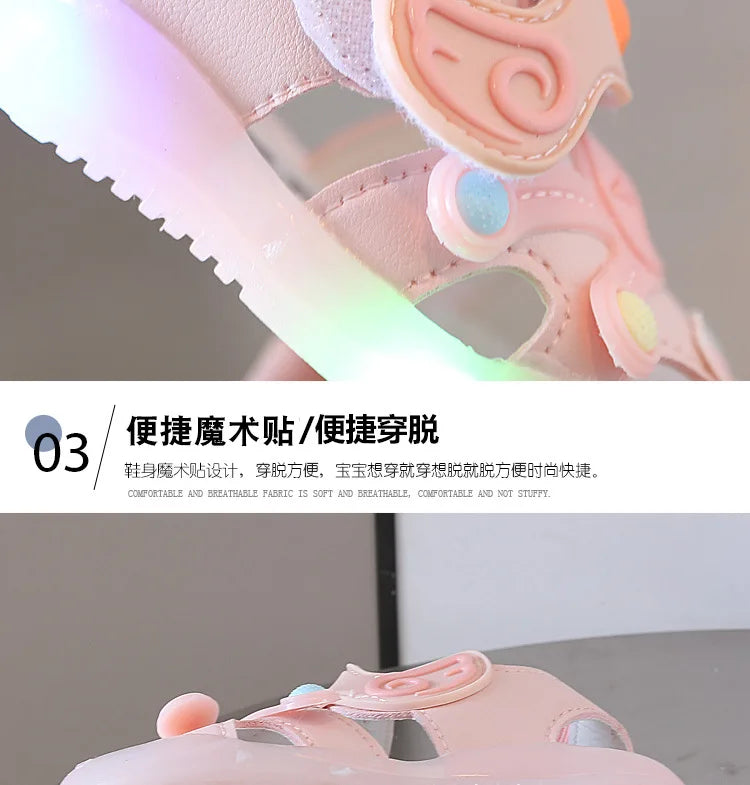 LED Light Baby Shoes 2023 Summer 0-3 Year Old Boys/girl Headband Anti Kick Sandals with Soft Soles Baby Toddler Soles Beach Shoe