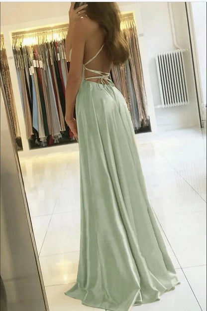 Elegant Burgundy Prom Maxi Dresses For Women 2025 Sexy Backless Side Slit Halter Satin Evening Party Gowns Vestidos De Gala