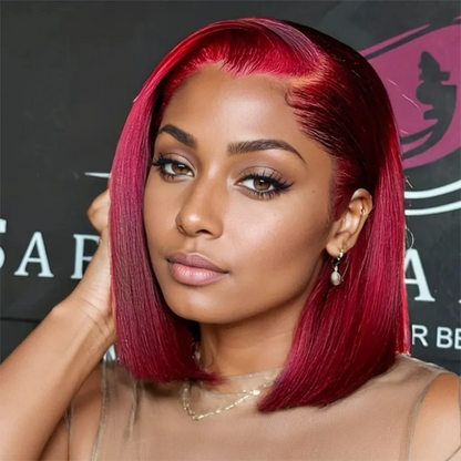 Bob Wig Human Hair 13X4 HD Lace Frontal Short Straight Lace Front Bob Wigs for Black Women Human Hair Wine Red 99J Burgundy