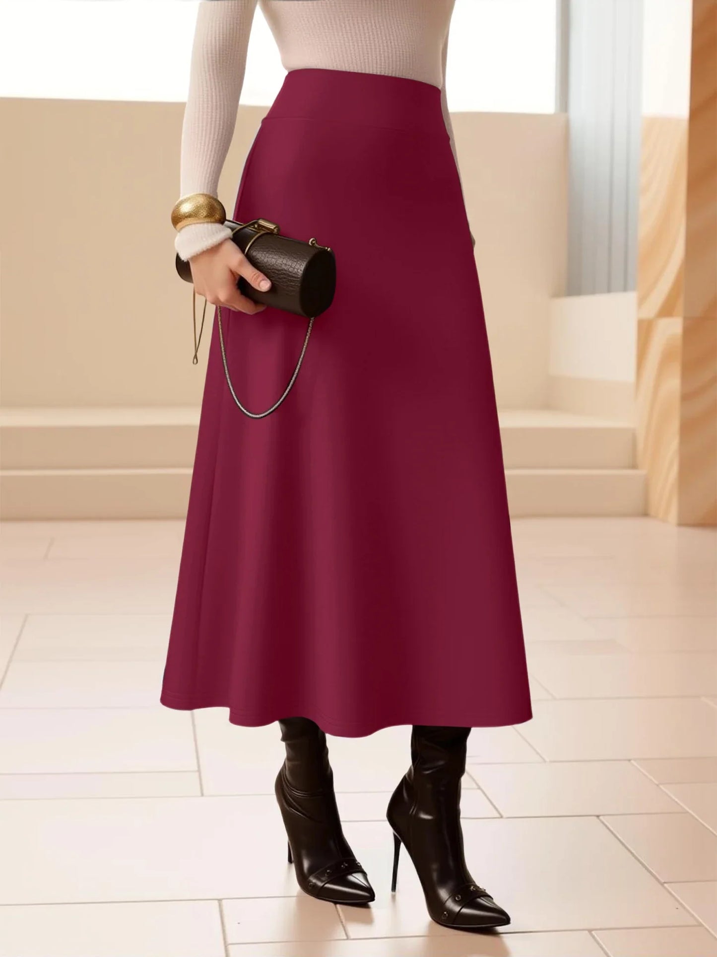 Solid Midi Skirt | High Waist A-Line for Cocktails & Events, Stand Out in Style