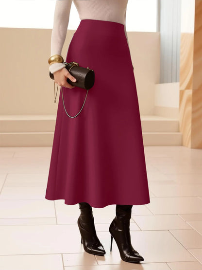 Solid Midi Skirt | High Waist A-Line for Cocktails & Events, Stand Out in Style