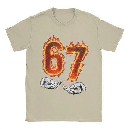 6 7 Meme Six Seven 67 Hands Meme Fire Printed T-Shirt for Men Women Leisure Cotton Tees Round Neck Short Sleeve T Shirt 3XL Tops