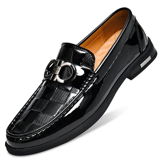 Amazon Plus Size 47cow Leather Men's Shoes Mirror Bright Face Plaid Embossed British Style Casual Business Pants Shoes