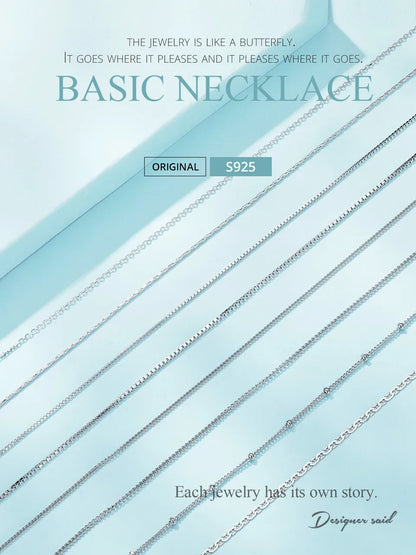 Classic Basic O-chain Solid 925 Sterling Silver Lobster Clasp Adjustable Necklace Box Cable Chain DIY Jewelry for Women