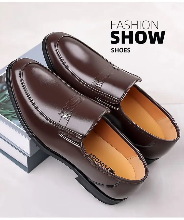 Soft Cowhide Leather Men's Business Shoes Anti-Slip Work Shoes for Middle-Aged And Elderly Fathers Comfortable Breathable Rub...