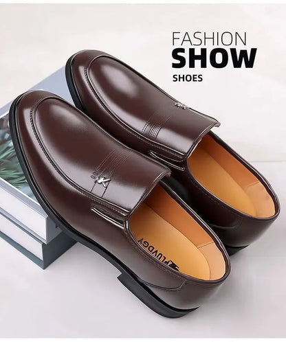 Soft Cowhide Leather Men's Business Shoes Anti-Slip Work Shoes for Middle-Aged And Elderly Fathers Comfortable Breathable Rub...