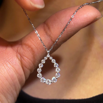 Hollow Waterdrop Full Moissanite Diamond Pendant Necklace For Women S925 Silver Plated 18k Gold Teardrop Neckchain Fine Jewelry