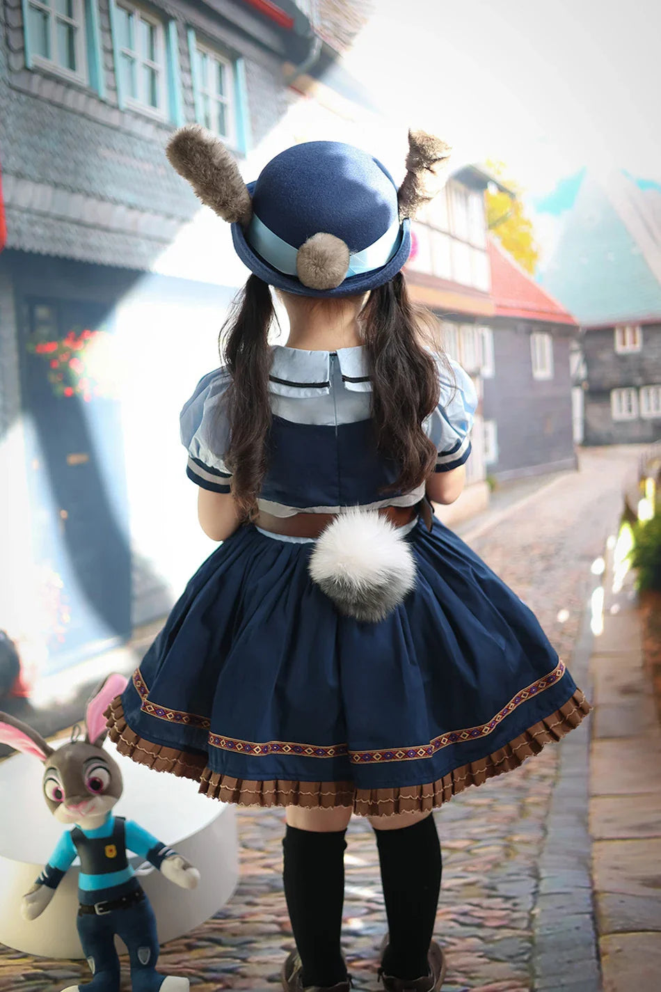 Judy Cosplay Costume Kids Carnival Party Dress Girls Tie Headdress Belt Socks Sets Police Role Play Movie Uniform Birthday Gift