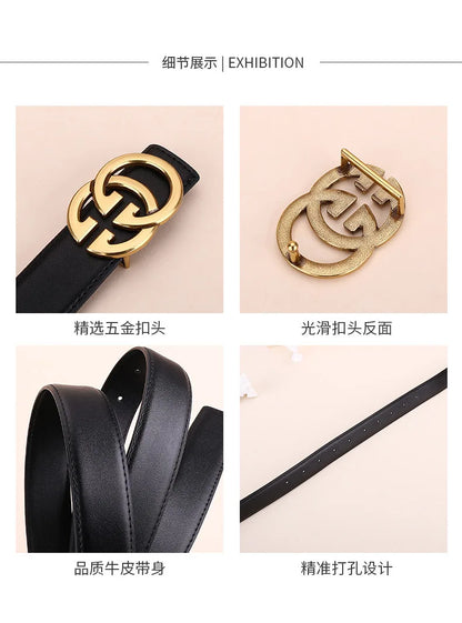 Ladies genuine leather belt, versatile decoration for business and casual wear, simple and fashionable, with a high-end feel.