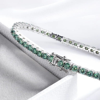 3/4mm GRA Certified Full Green Moissanite Tennis Bracelet for Women 18K Plated Lab Diamond 925 Silver Bracelet Men