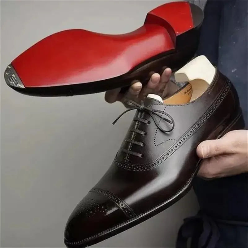 2025 men's shoes with red sole, fashionable business, leisure, party, daily retro carving, lace up, exposed navel formal shoes