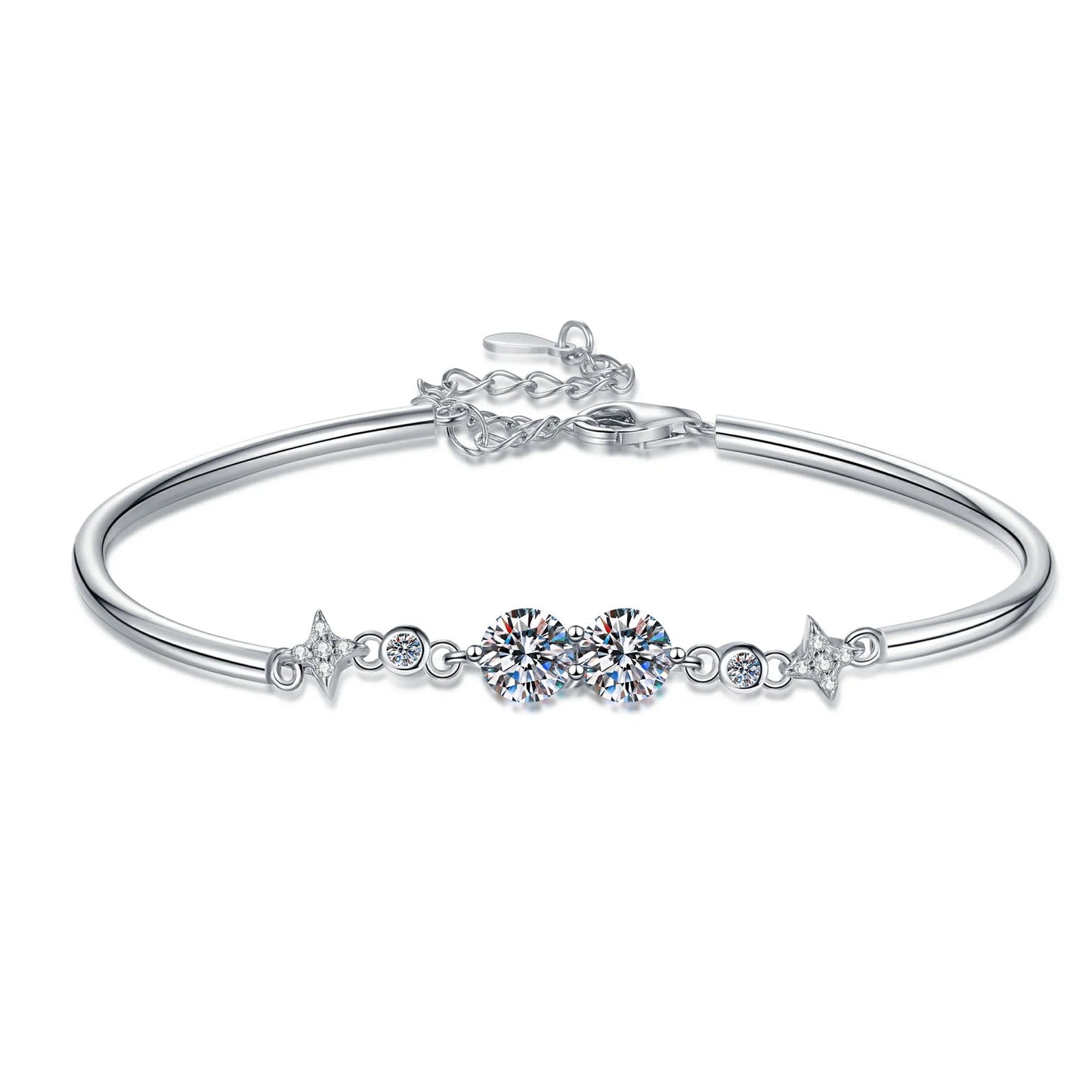 Lucky Clover GRA Certified 0.4cttw Moissanite Diamond Link Bracelet for Women 925 Silver Hand Chain Adjustable Bracelets