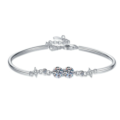 Lucky Clover GRA Certified 0.4cttw Moissanite Diamond Link Bracelet for Women 925 Silver Hand Chain Adjustable Bracelets