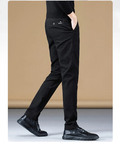 2024 Spring New Business Casual Pants Men Thick Slim Elastic Waist Trousers Classic Brown Black Grey High Quality Male Clothes