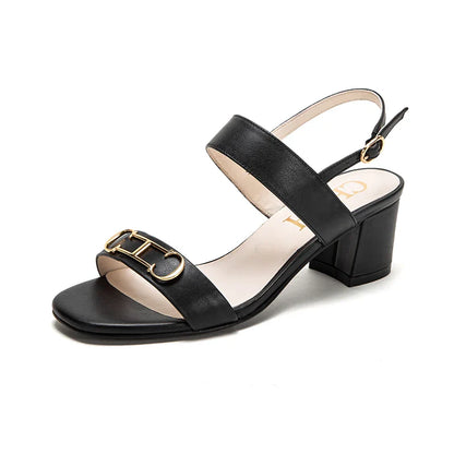 2024 Summer New Women's Sandals Mid Heel Casual Shoes Sandals Black White Thin Strap Adjustable