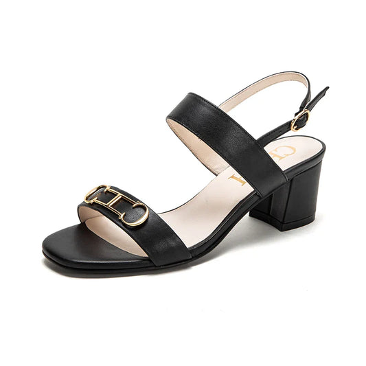 2024 Summer New Women's Sandals Mid Heel Casual Shoes Sandals Black White Thin Strap Adjustable
