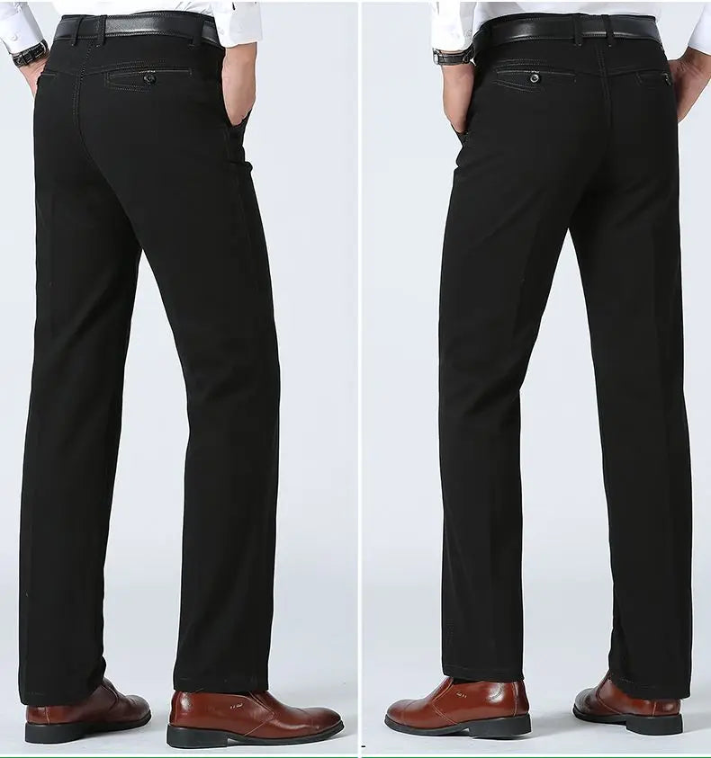 Men's 100% Cotton Summer Thin Pant Autumn Thick Classic Solid Casual Bland High Waist Trousers Business Office Cargo Pants Cheap