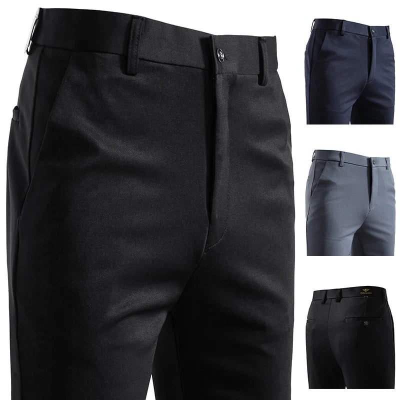 New Fashion Mens Casual Pants 4-Way Stretch Formal Dress Pants Men Regular Fit Suit Pants Work Pants Embroidery
