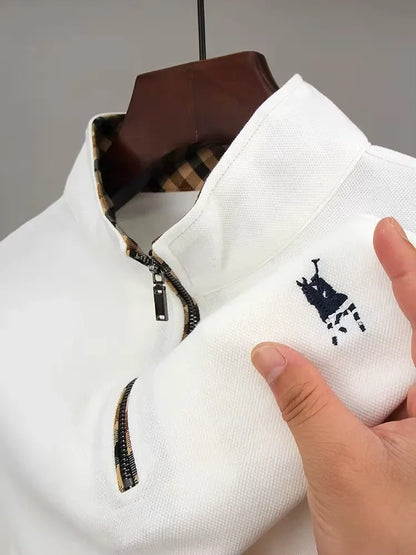 Luxury new Half Zipper Long Sleeve T-shirt 100% Cotton Brand Embroidered Stand Collar Men's Clothing Autumn Casual polo shirt