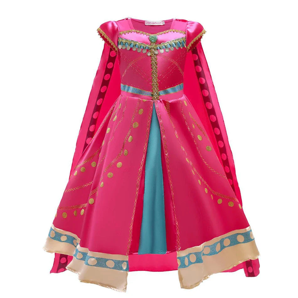 Princess Costume for Girls Arabian Dress for Kids Aladdin Cosplay Christmas Halloween Party with Gloves Crown Wand Accessories