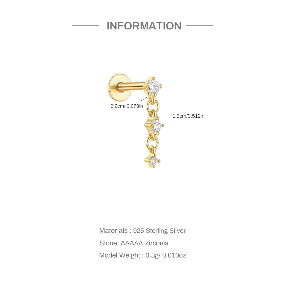 1PC Four Pointed Star Moon Tassel Lotus Cartilage Spiral Puncture 925 Sterling Silver Stud Earring For Women Ins Earring