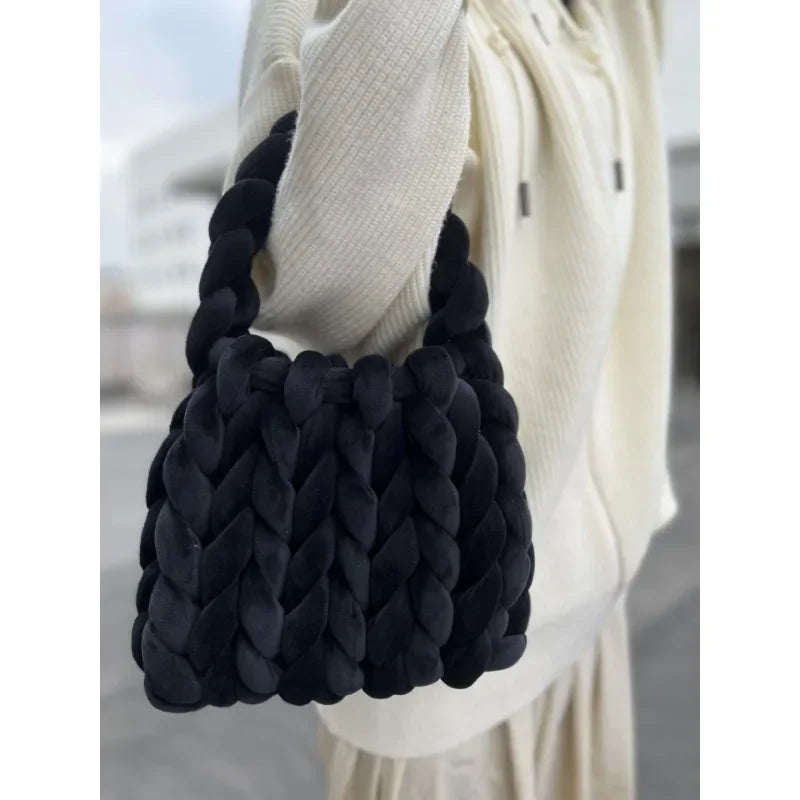 Velvet Bag DIY Hand Woven Bag Crystal Velvet Core Spun Yarn Woven Bag Hand-held Mailman Bag Velvet Handbag New