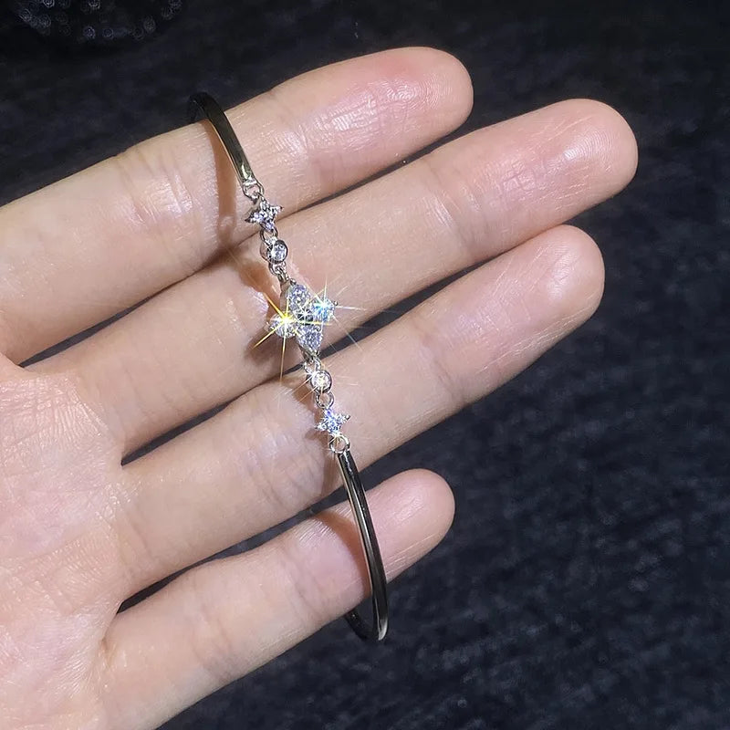 Lucky Clover GRA Certified 0.4cttw Moissanite Diamond Link Bracelet for Women 925 Silver Hand Chain Adjustable Bracelets